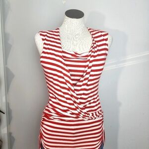 Maille Demoiselle Red & White Striped Sleeveless Ruched Women's Top Size S
